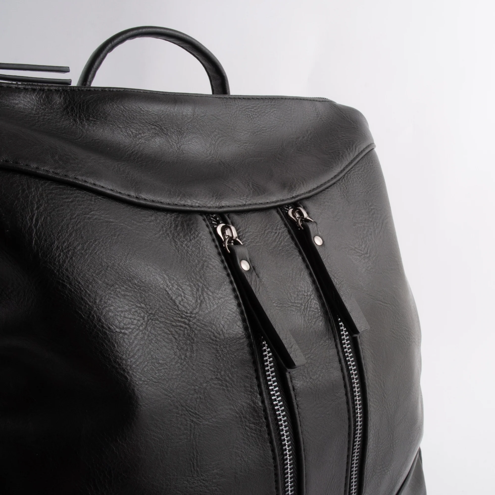 Kaiser Faux Leather Messenger Backpack - BLACK - Image 6